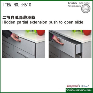 Hidden partial extension push to open slide concealed drawer slide